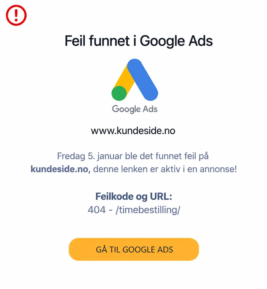 Varsel om feil funnet i en Google Ads-annonse